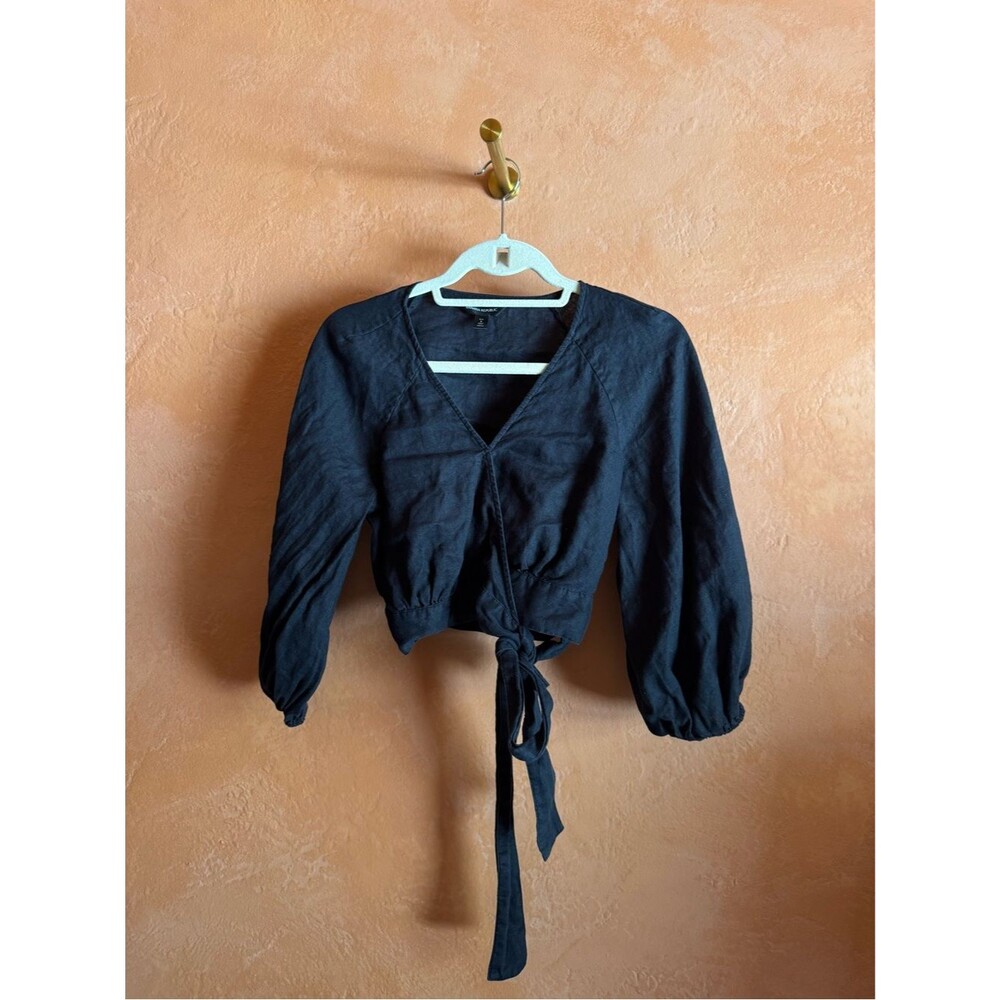 Banana Republic Linen Tie Front Top Cropped Blouse Lightweight Petite Small